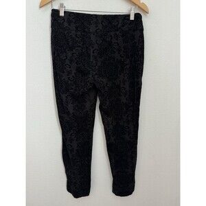 Zac & Rachel Women Pull On Pants Size M Black Stretch Tapestry Velvet Embossed